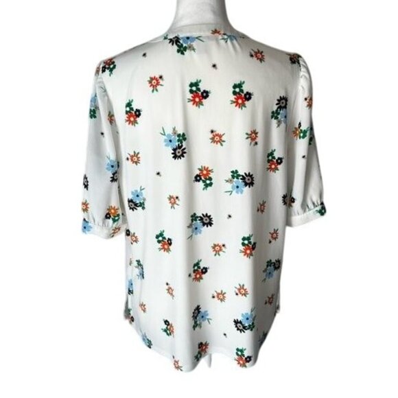 Charter Club Floral Button-Front Blouse With Pintuck Details Short Sleeve Medium - Picture 6 of 16